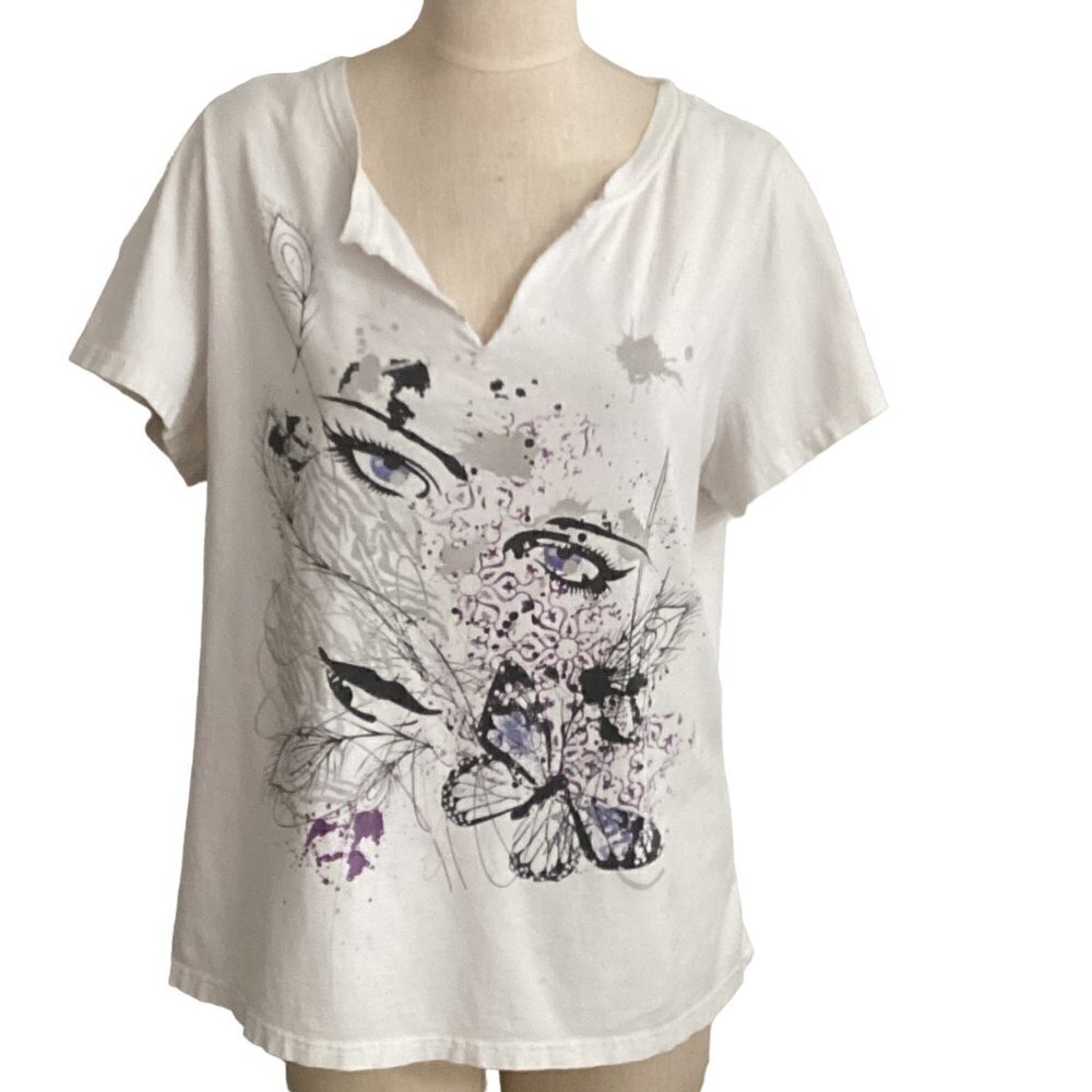 Lane Bryant Cotton Short Sleeve Graphic Tee White Plus Sz 18/20W #156i‎